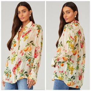 Rococo Sand Multicolor Fruit Pattern Oversized Button Down Blouse Size L